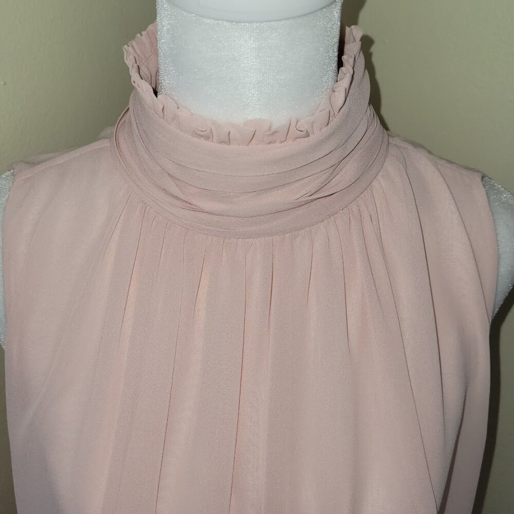 Vince Camuto Semi Sheer Sleeveless Ruffle Neck Blouse Pink Blush Size XS - Picture 3 of 14
